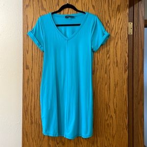 Teal shirt sleeve Tshirt dress with pockets